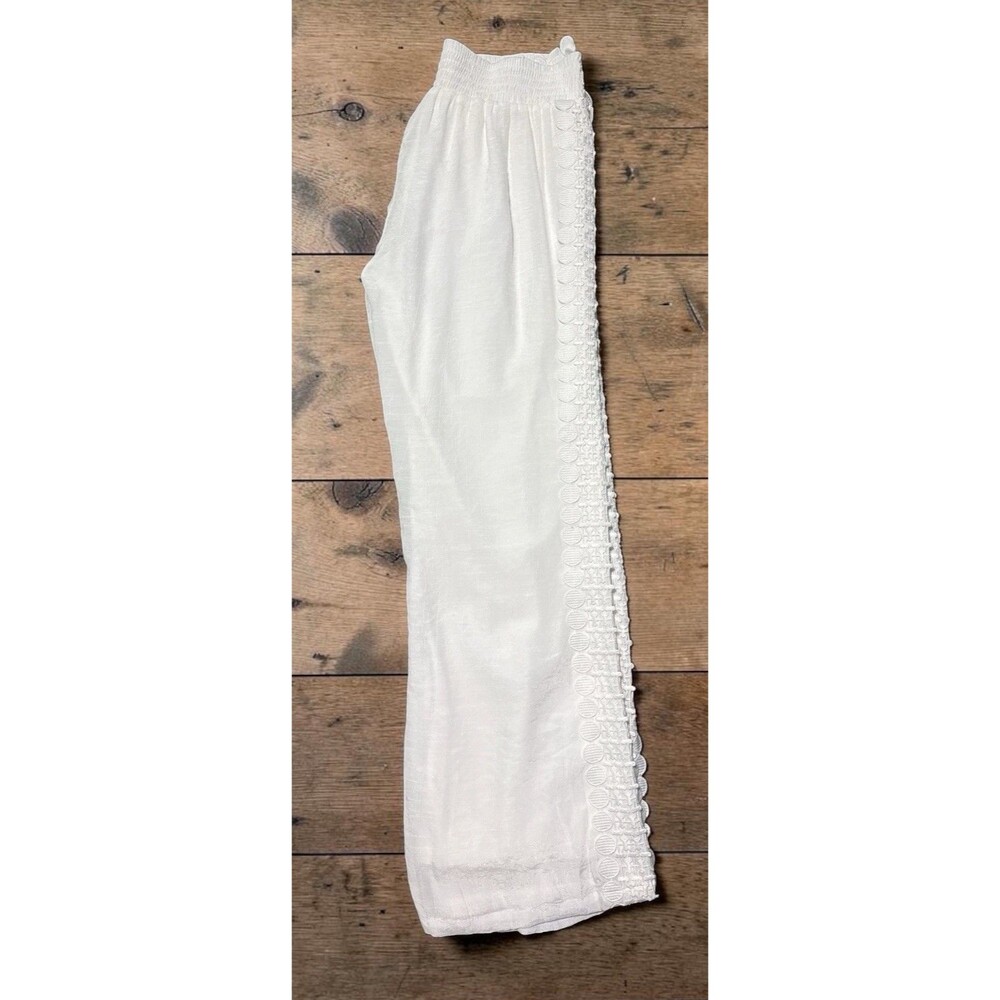 Krazy Kat Pants Women’s M White Boho Lined Pull On Wide Leg Lace Trim 30x30 - Picture 3 of 5